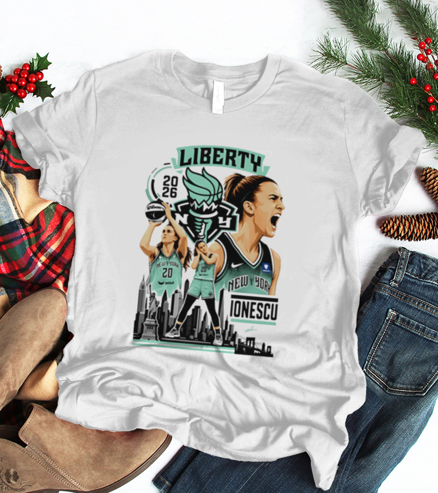 New York Liberty 2026 Sabrina Ionescu 20 Basketball Skyline T-Shirt