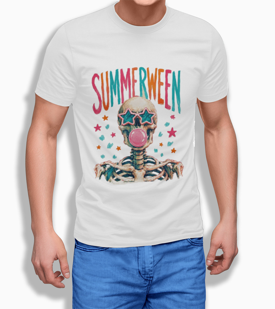 Summerween Skeleton Bubblegum Skull With Star Sunglasses T-Shirt