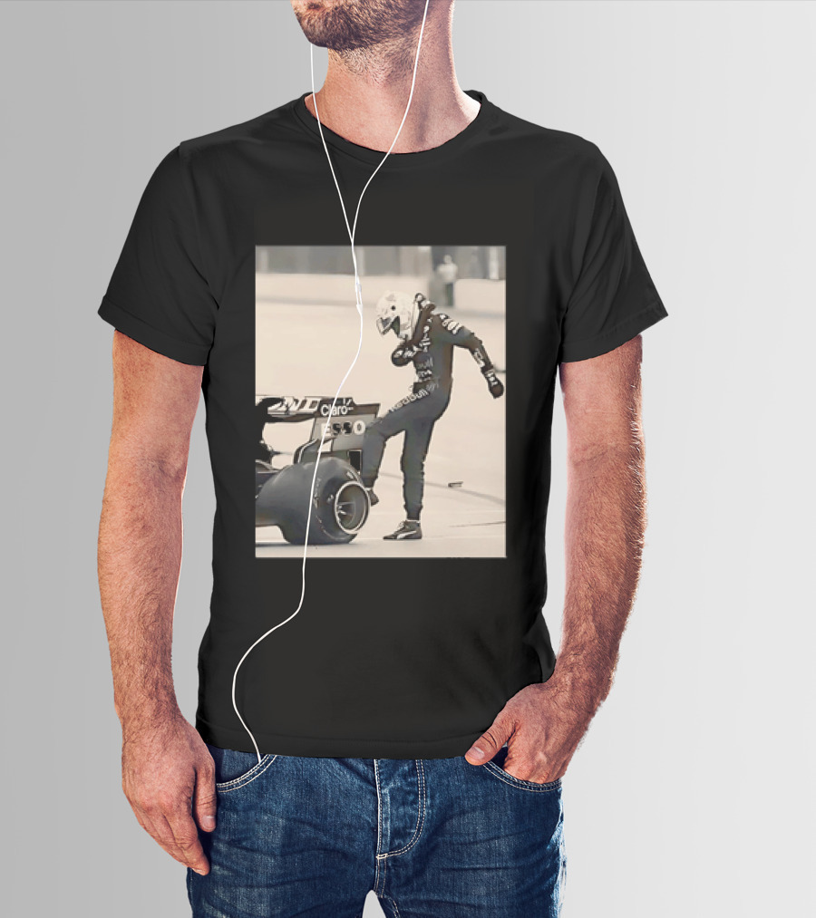 Max Verstappen Kicks Racing Tire Trackside In Racing Suit T-Shirt