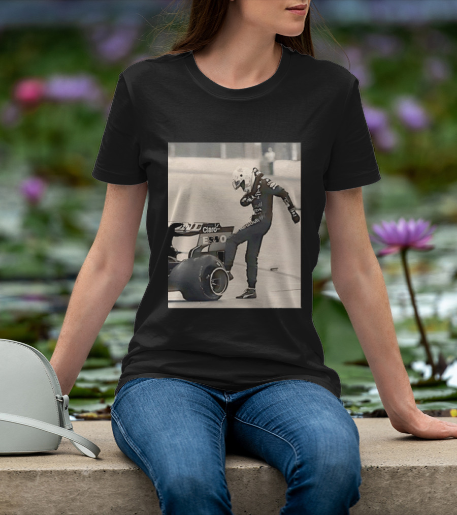 Max Verstappen Kicks Racing Tire Trackside In Racing Suit T-Shirt