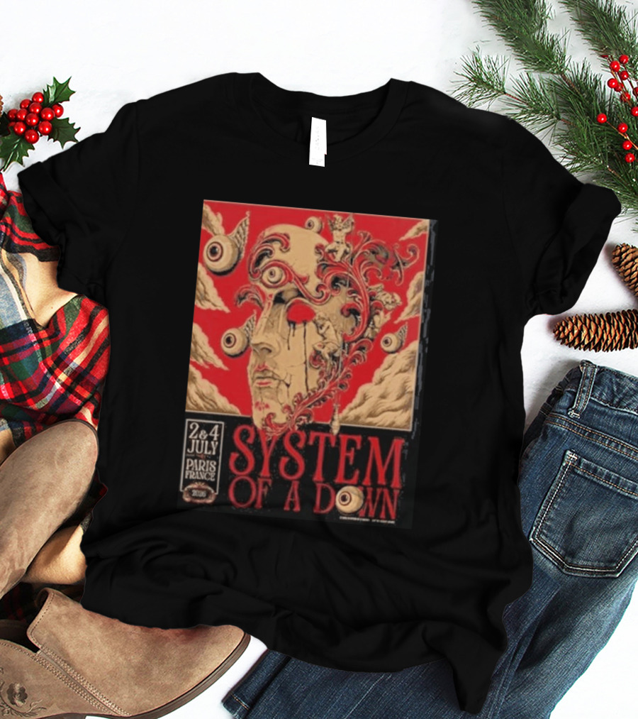 System Of A Down Paris France 2026 Surreal Art Eye Motif July 2 And 4 Concert Stade De France T-Shirt