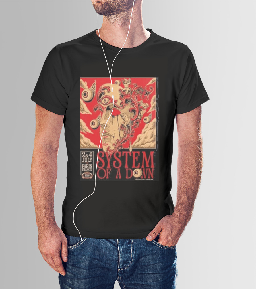 System Of A Down Paris France 2026 Surreal Art Eye Motif July 2 And 4 Concert Stade De France T-Shirt