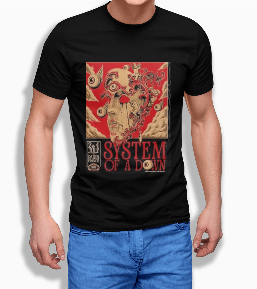 System Of A Down Paris France 2026 Surreal Art Eye Motif July 2 And 4 Concert Stade De France T-Shirt