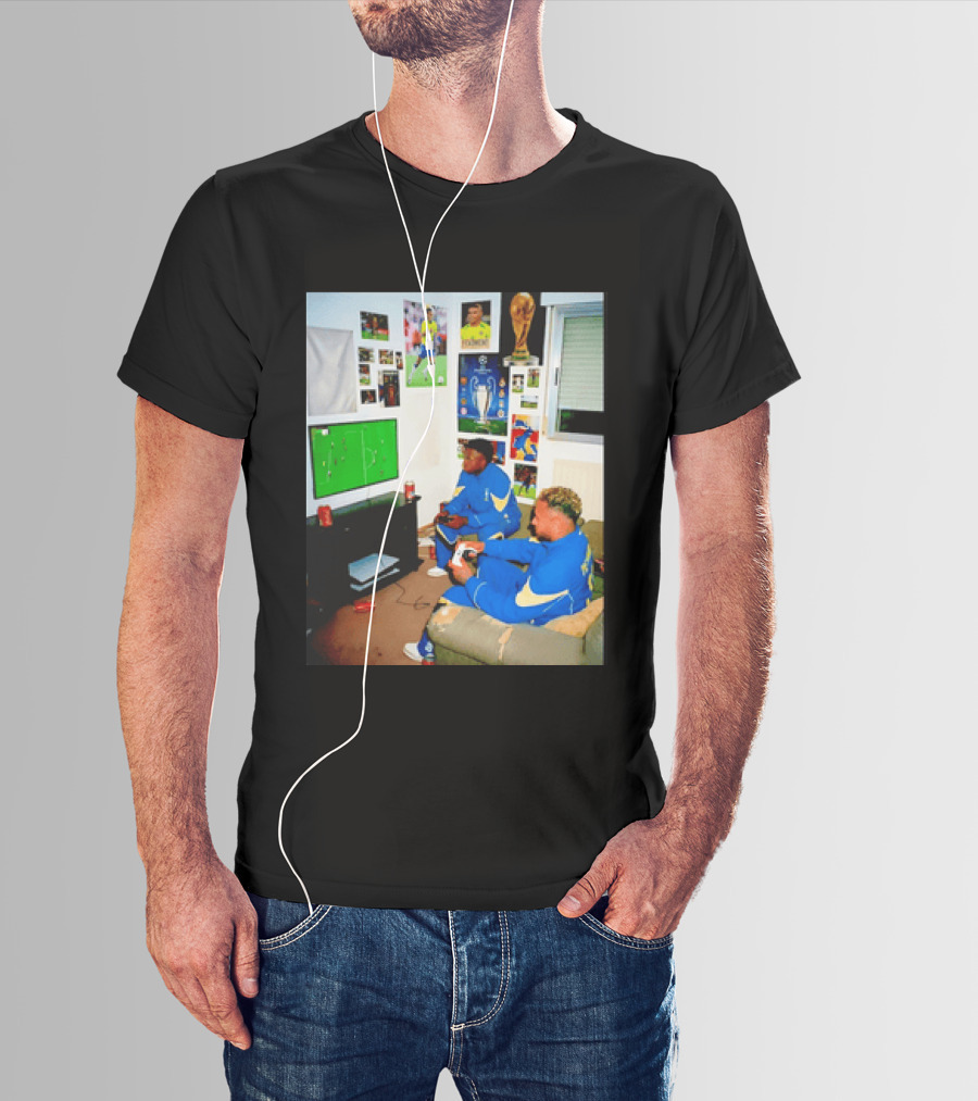 Brazil National Team Neymar Vinícius Júnior Playing Video Games Football S T-Shirt
