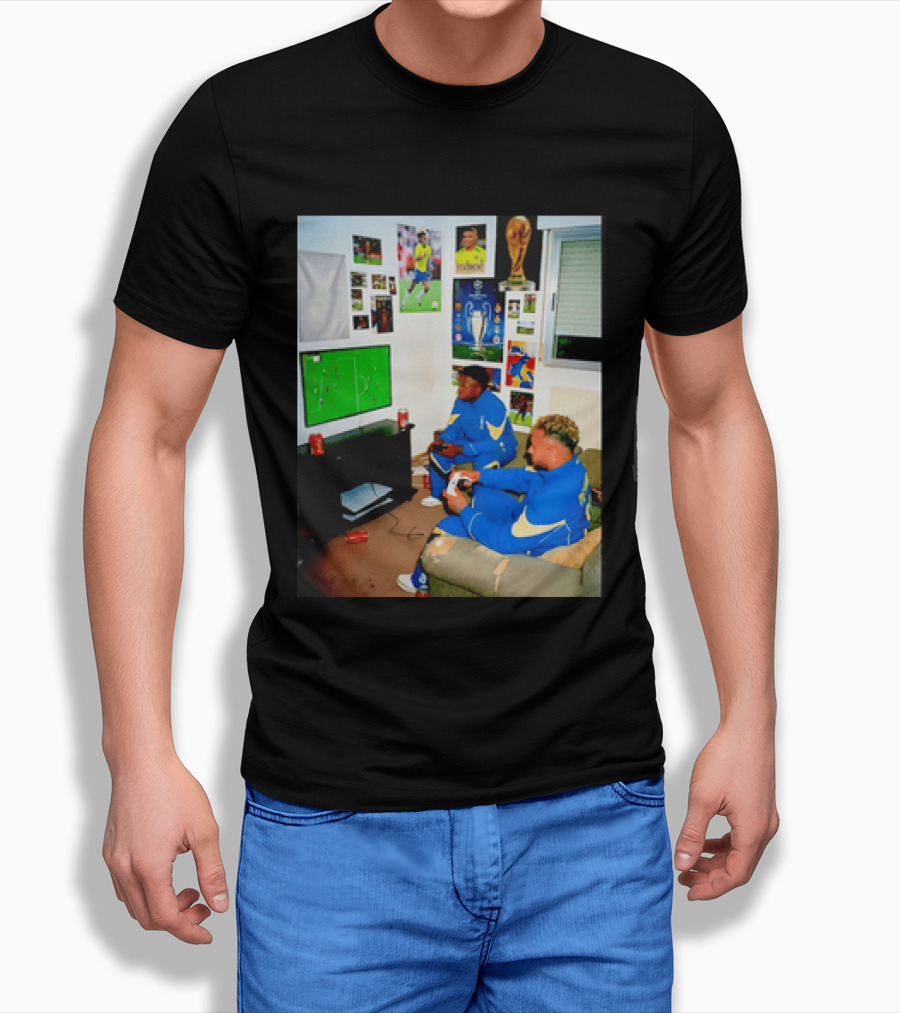 Brazil National Team Neymar Vinícius Júnior Playing Video Games Football S T-Shirt