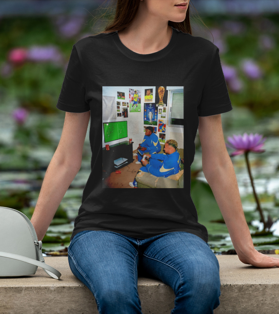 Brazil National Team Neymar Vinícius Júnior Playing Video Games Football S T-Shirt