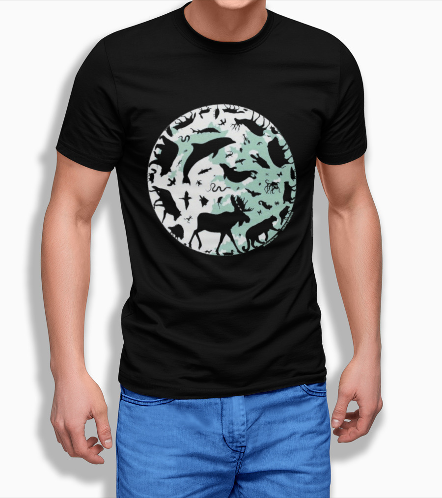 Night Animals Silhouette Circle Adult Navy 2026 T-Shirt