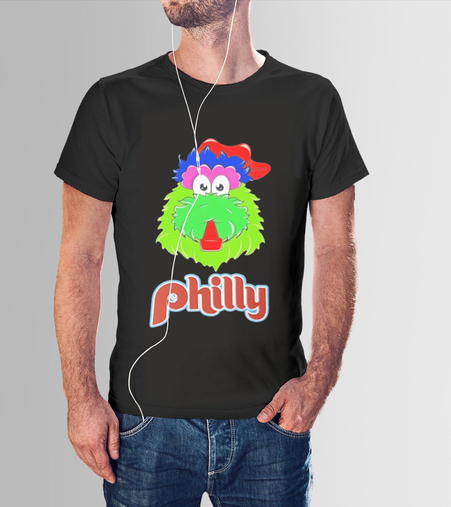 Philly Fanatics Whistle Philly Green Furry Mascot Red Hat T-Shirt