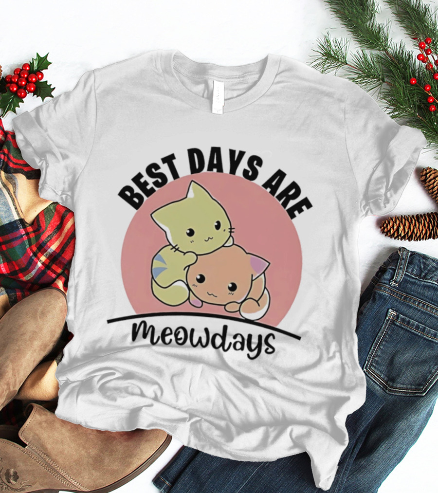 Best Days Are Meowdays Cute Cartoon Cats Hugging T-Shirt