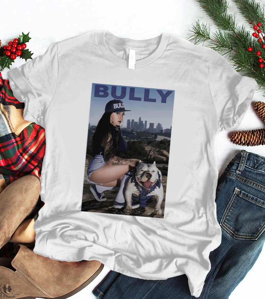Bully Lifestyle Woman Squatting With Dog Cityscape T-Shirt