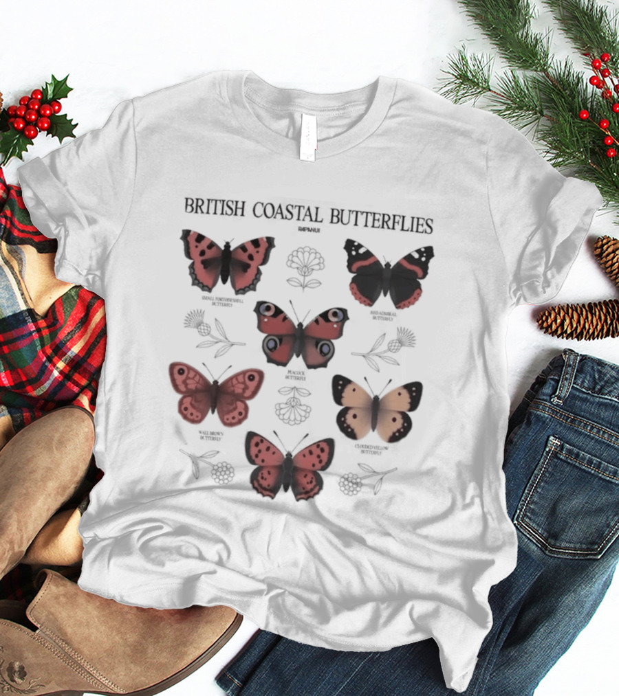 British Coastal Butterflies Species Identification Nature Motifs T-Shirt
