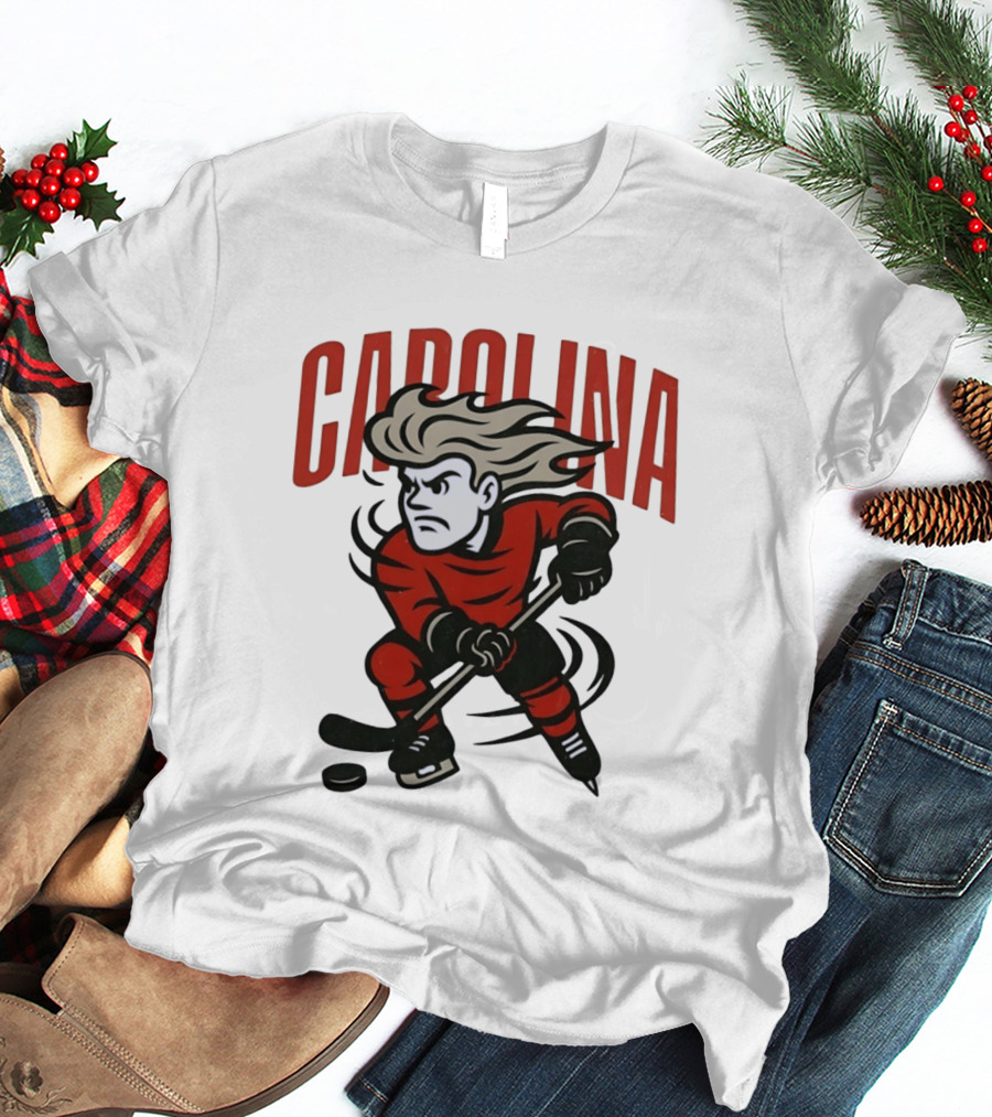Carolina Hockey Action Figure Skating Puck Player T-Shirt