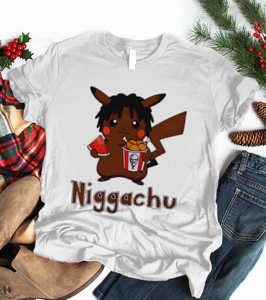 Niggachu Pikachu With Fried Chicken And Watermelon T-Shirt
