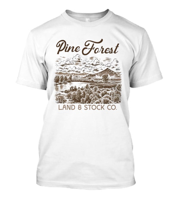 Pine Forest Land And Stock Co Mountain Lake Landscape T-Shirt
