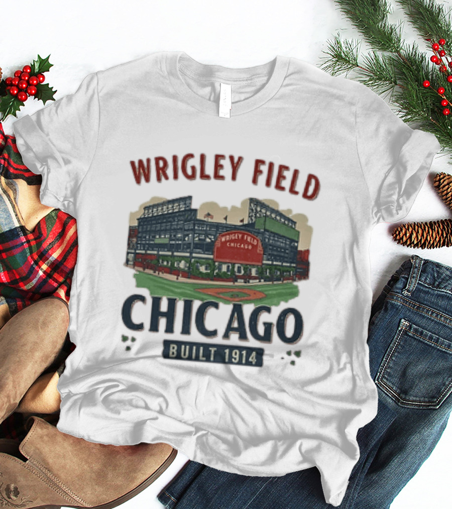 Wrigley Field Chicago Built 1914 Vintage Baseball Stadium Architecture T-Shirt