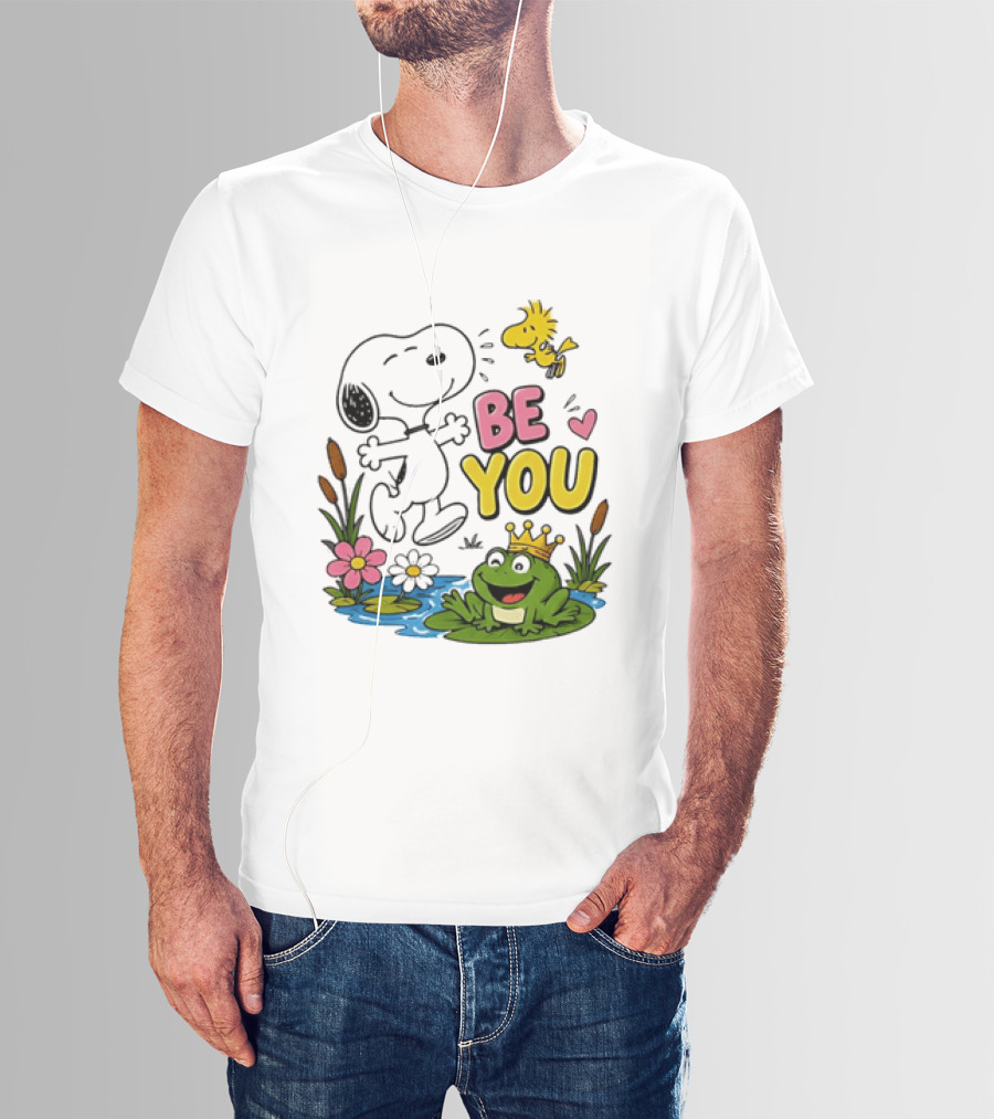 Snoopy And Woodstock Be You Frog Watercolor Flowers T-Shirt