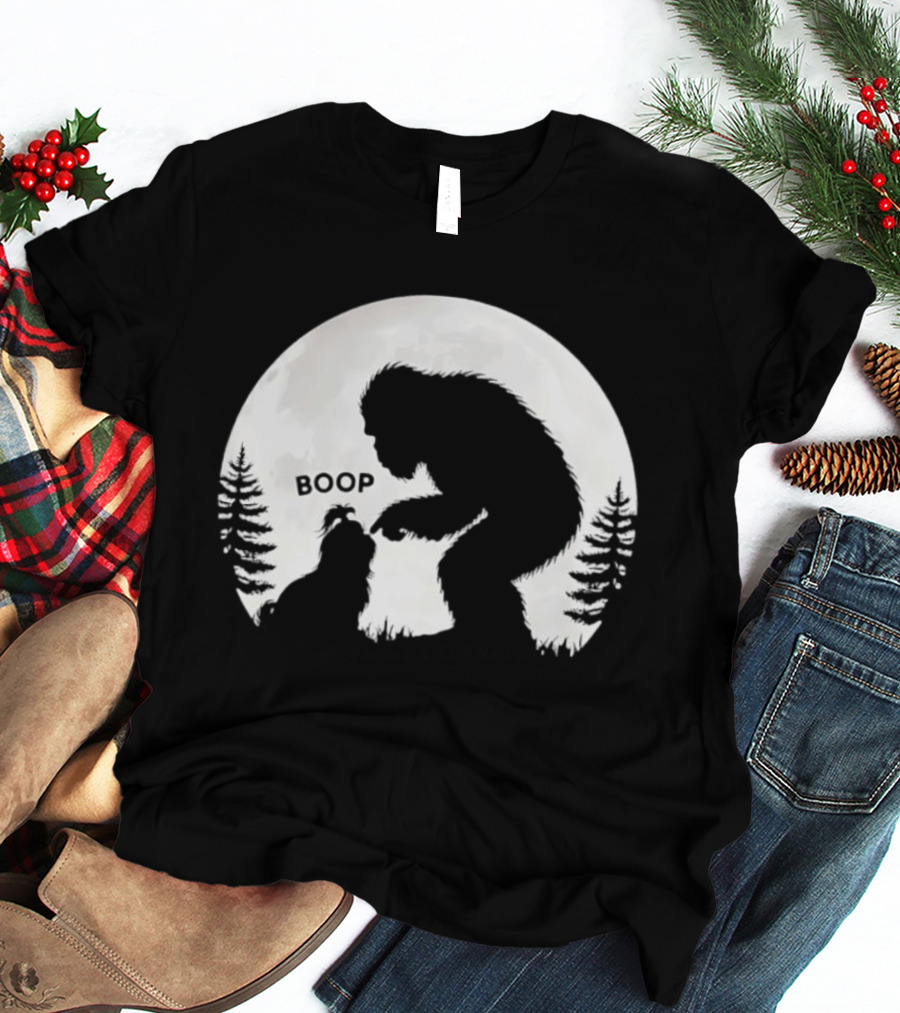 Bigfoot Boop Shih Tzu Moon Silhouette Forest Scene T-Shirt