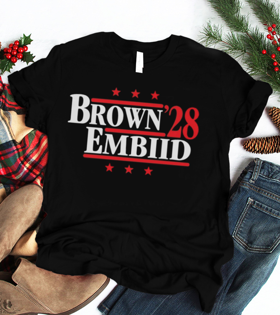 Brown Embiid 28 Philadelphia 76ers Seven Stars T-Shirt