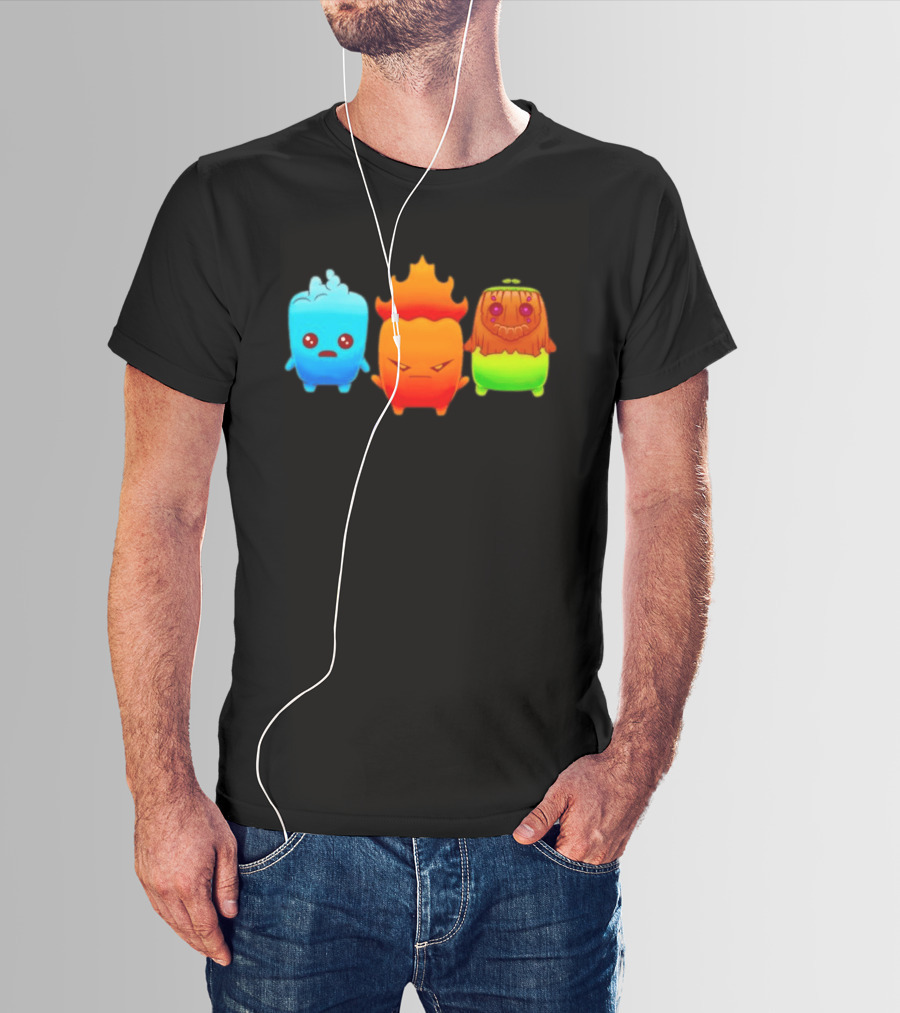 Water Fire And Earth Elemental Creatures Fireboy And Watergirl Cute Characters T-Shirt