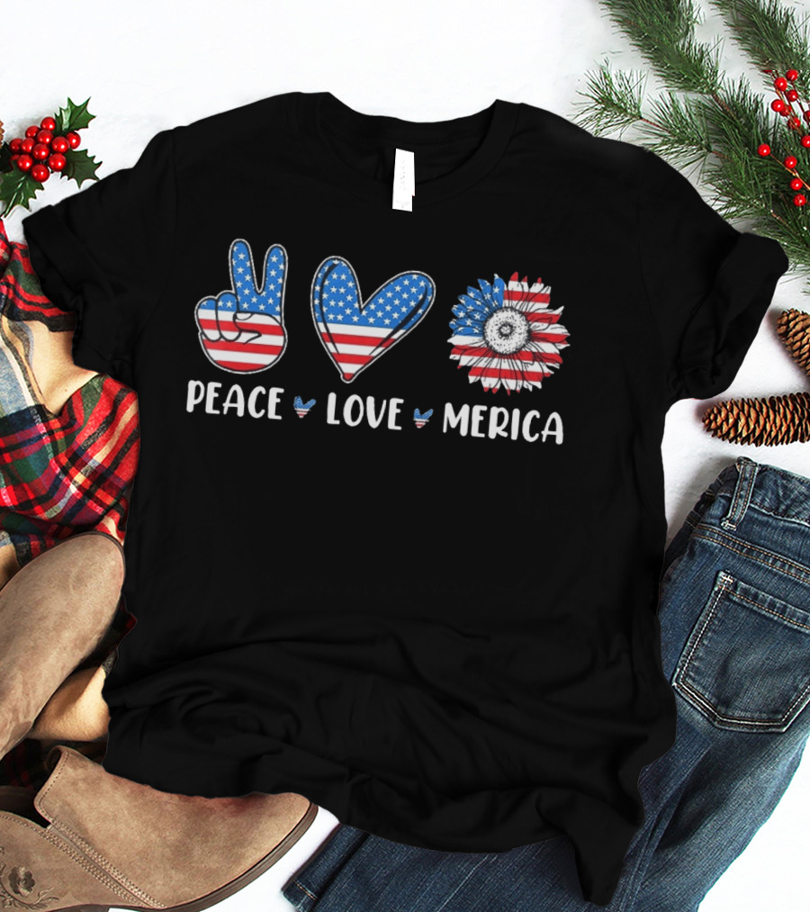Peace Love Merica American Flag Symbol 4th Of July 2026 T-Shirt