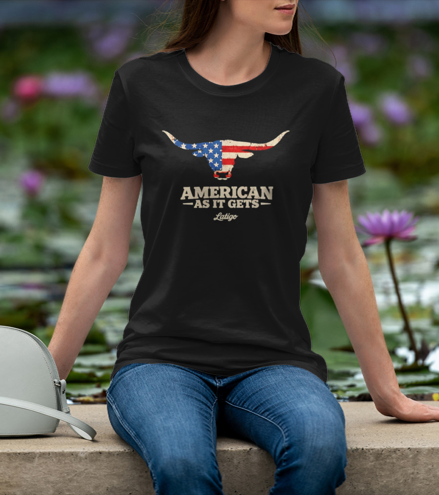 Latigo American As It Gets USA Flag Longhorn Bull T-Shirt