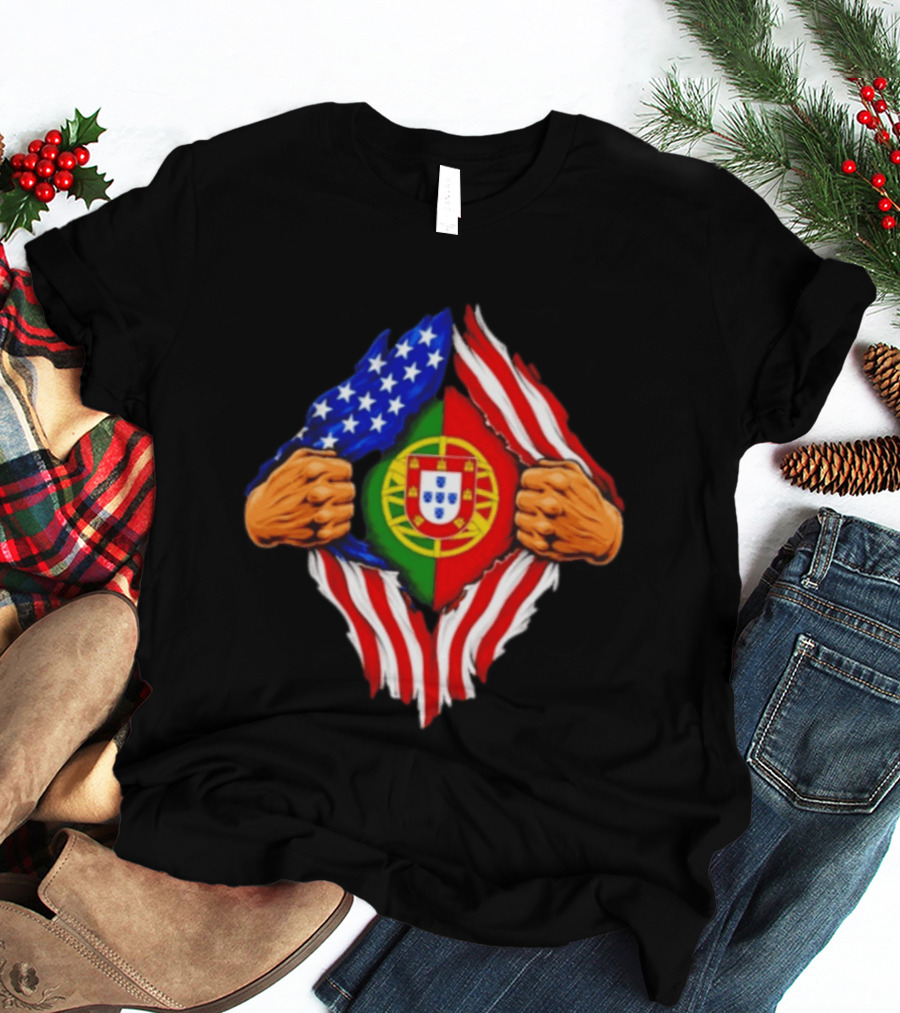 Super Hero American Portuguese Pride Combo Flag T-Shirt