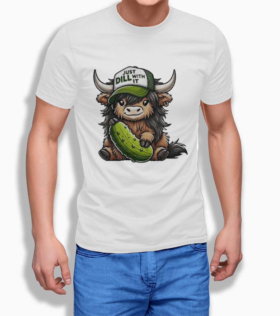 Highland Cow Just Dill With It Pickle Hat T-Shirt