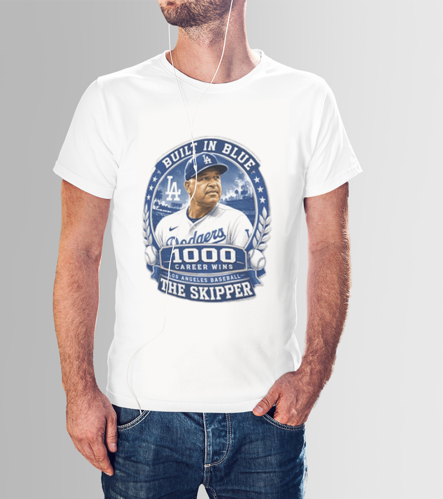 Built In Blue Los Angeles Dodgers Dave Roberts 1000 Career Wins The Skipper T-Shirt