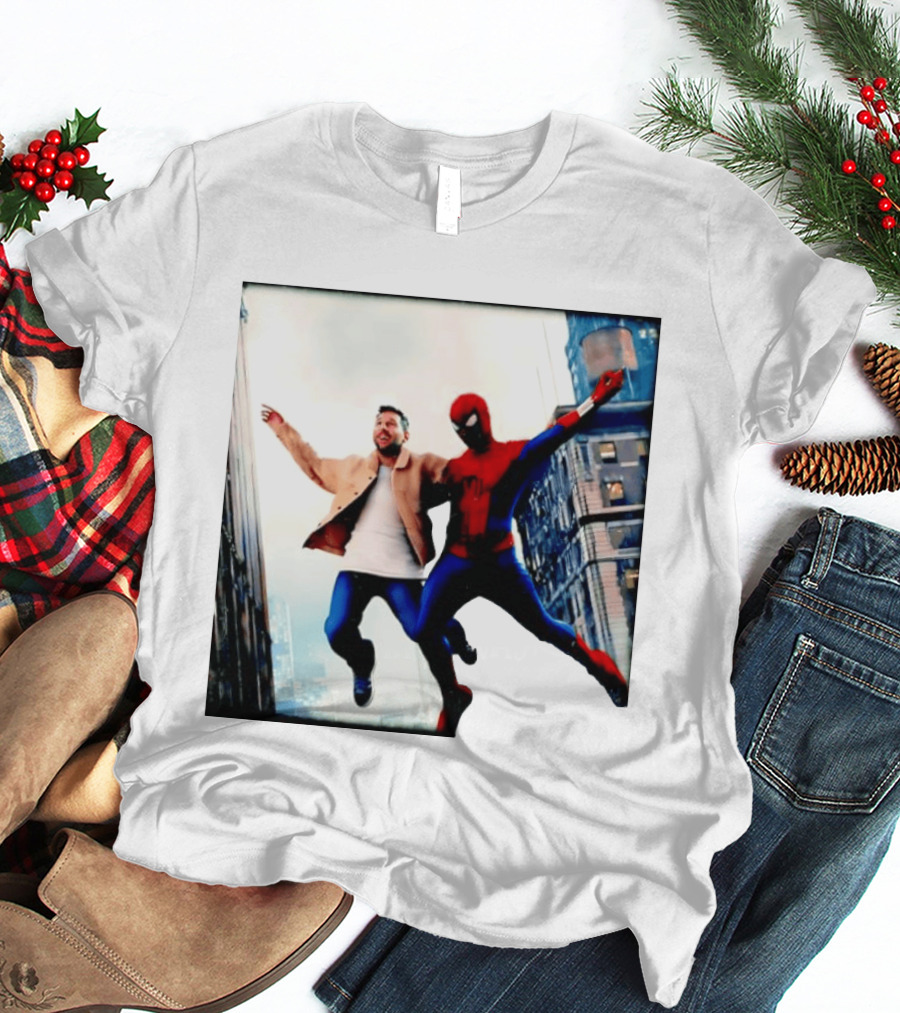 Lionel Messi And Spider Man Jump In City Marvel Cinematic Universe T-Shirt