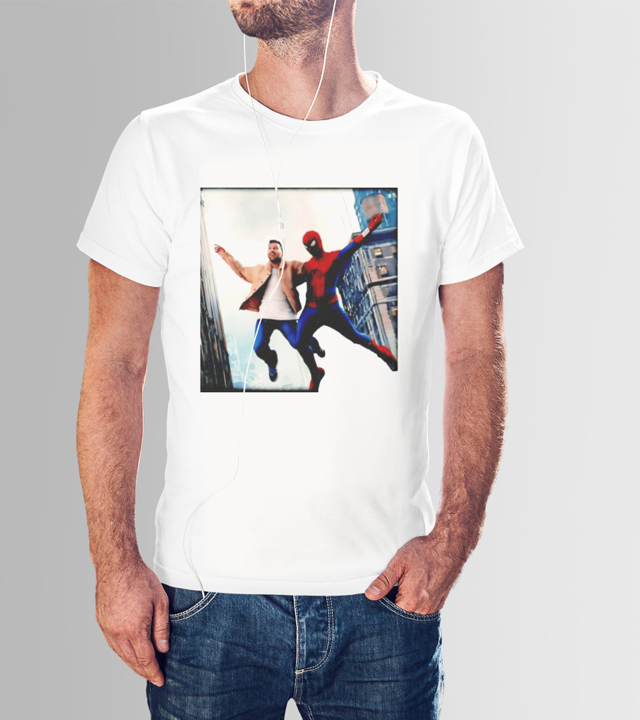 Lionel Messi And Spider Man Jump In City Marvel Cinematic Universe T-Shirt