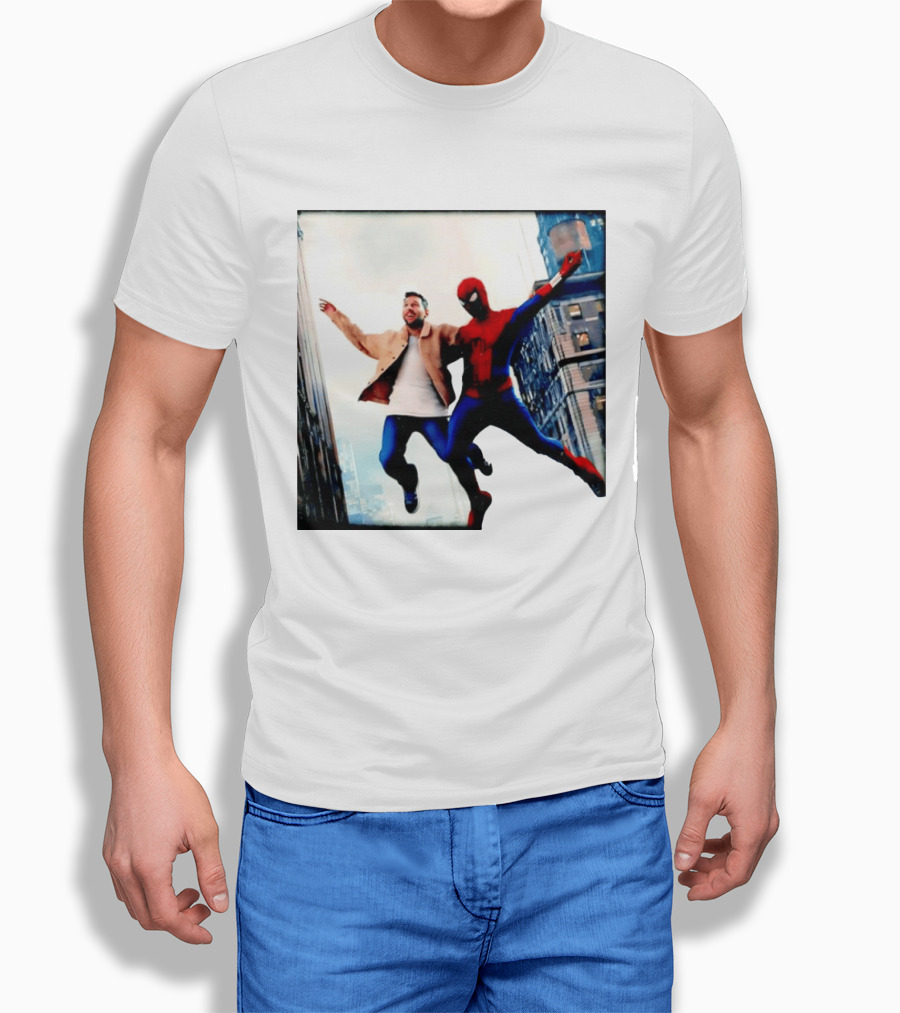 Lionel Messi And Spider Man Jump In City Marvel Cinematic Universe T-Shirt