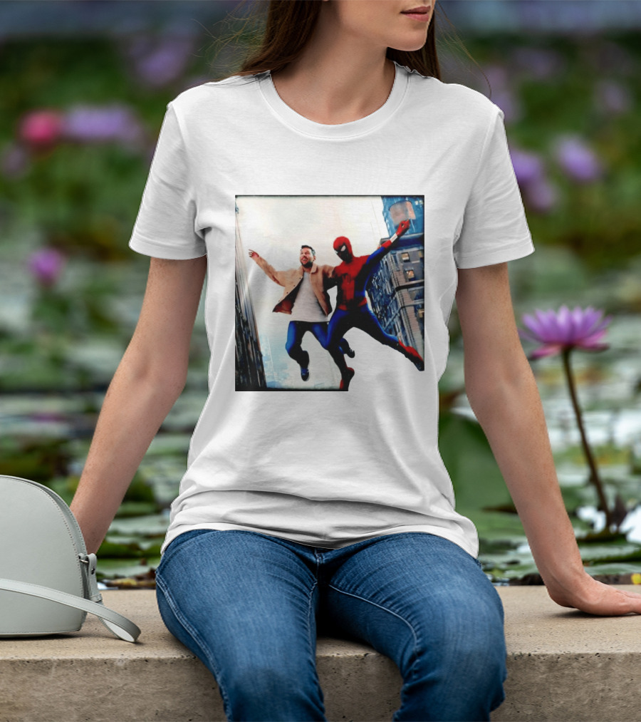 Lionel Messi And Spider Man Jump In City Marvel Cinematic Universe T-Shirt