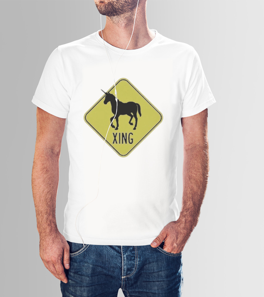Unicorn Xing Mythical Creature Crosswalk Sign T-Shirt