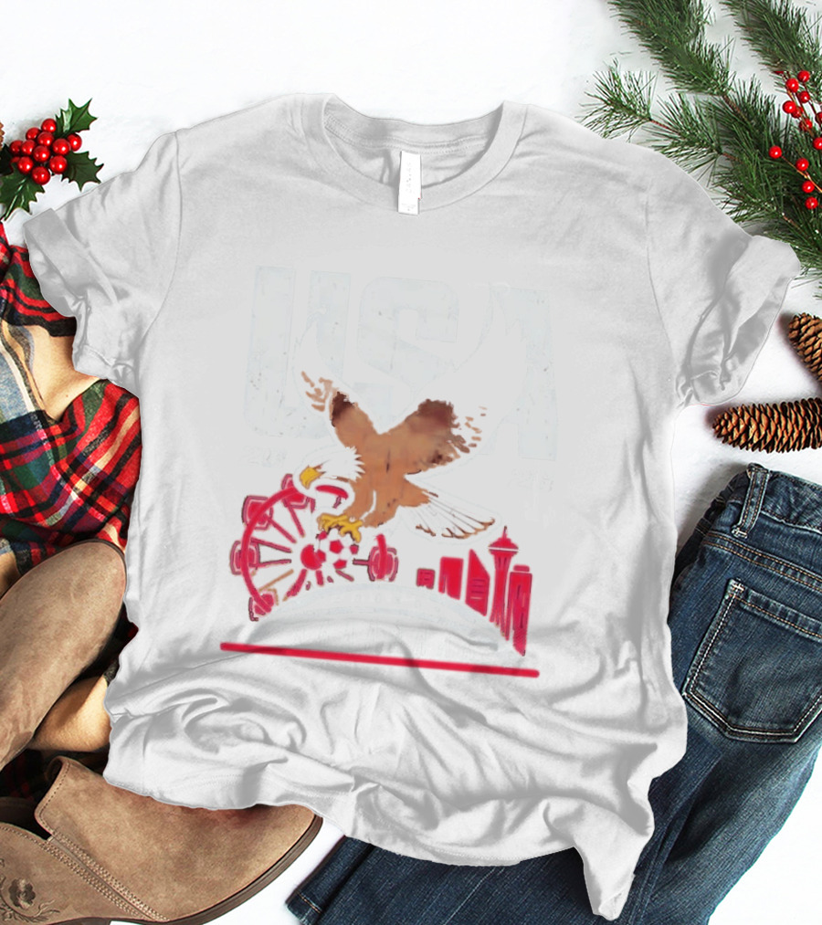 USA 2026 Eagle Space Needle Soccer Seattle Ferris Wheel T-Shirt