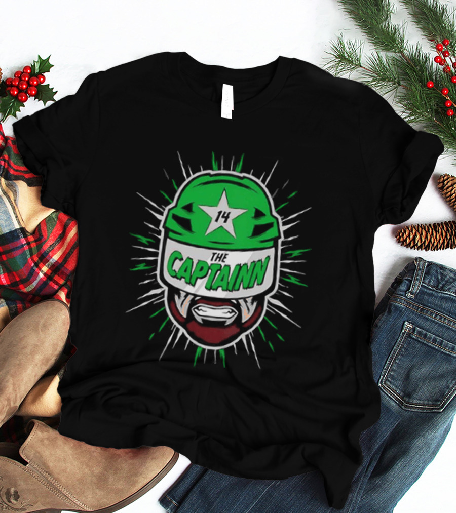 The Captainn Dallas Stars 14 Hockey Beard Helmet T-Shirt