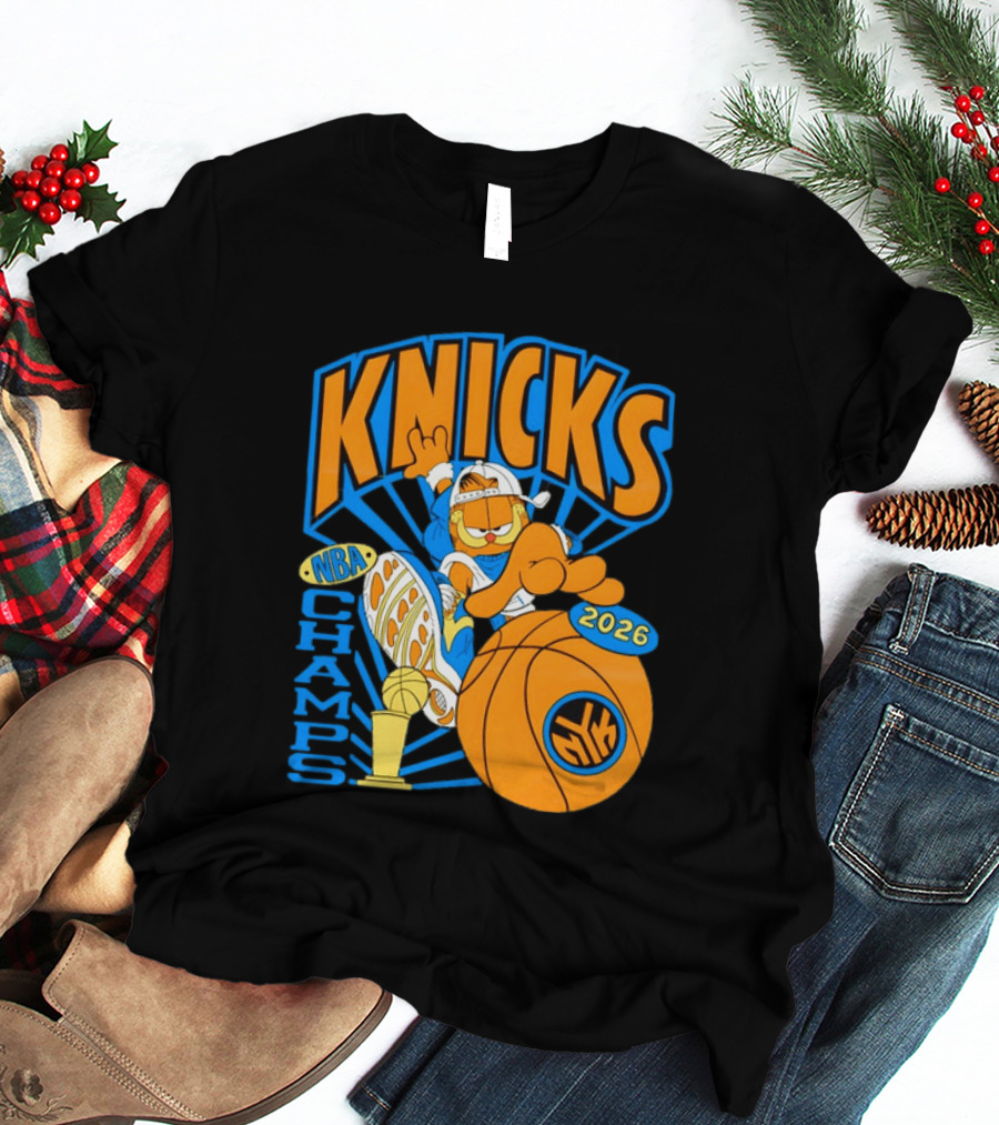 Knicks NBA Champs 2026 Orange Cat Basketball T-Shirt