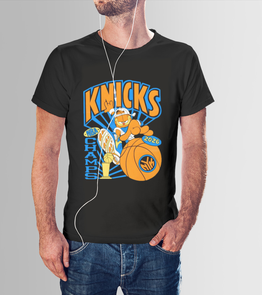 Knicks NBA Champs 2026 Orange Cat Basketball T-Shirt