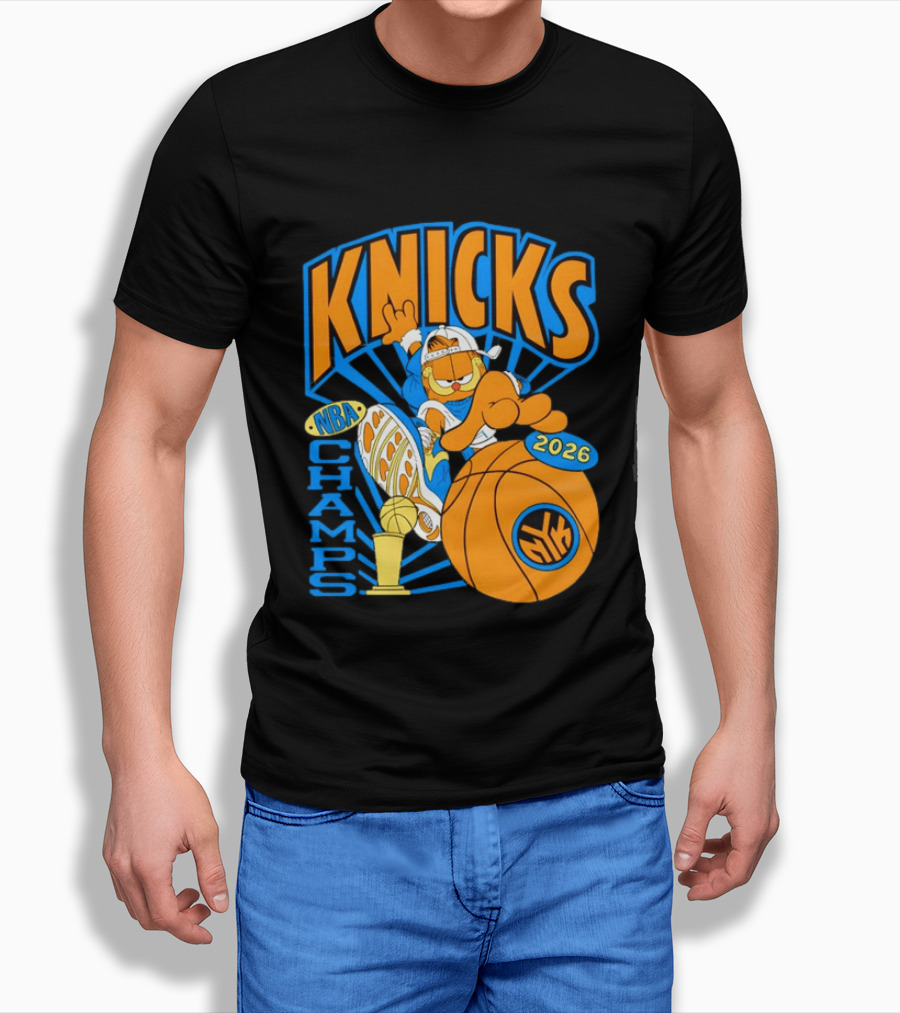Knicks NBA Champs 2026 Orange Cat Basketball T-Shirt