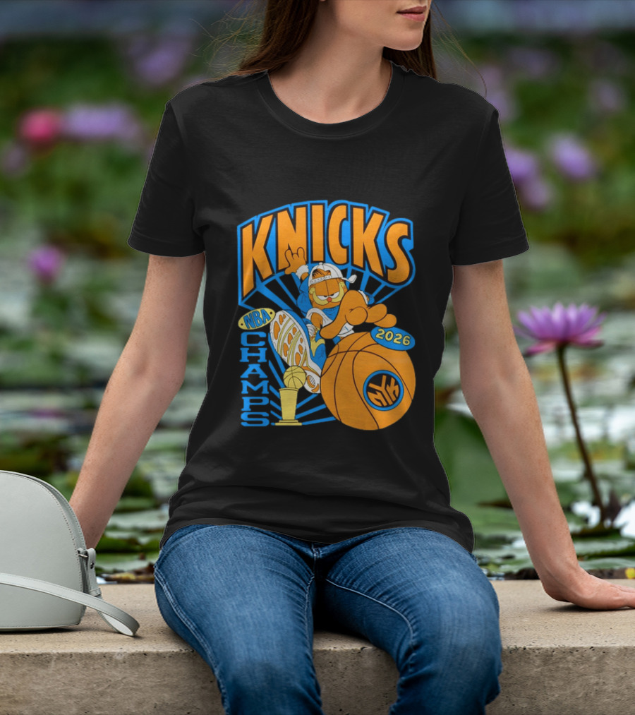 Knicks NBA Champs 2026 Orange Cat Basketball T-Shirt
