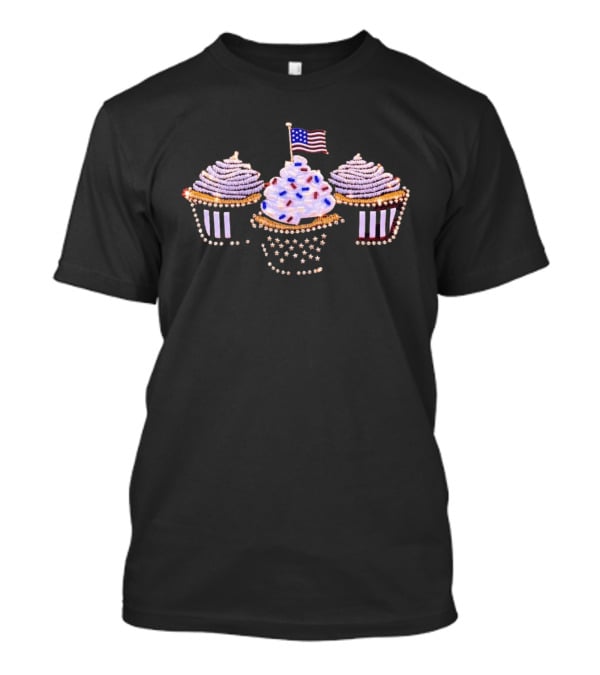 Patriotic Beaded American Flag Cupcake Trio Decor T-Shirt