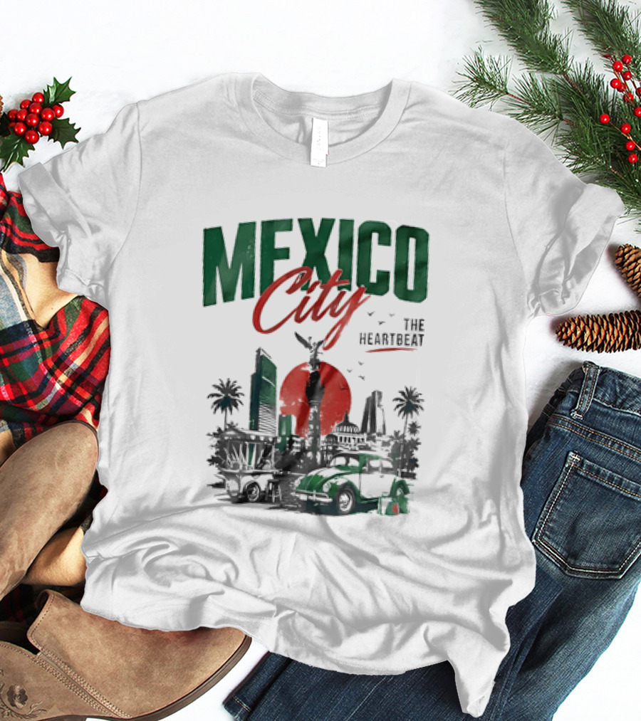 Mexico City Skyline Angel Of Independence Vibrant Heartbeat Landscape T-Shirt