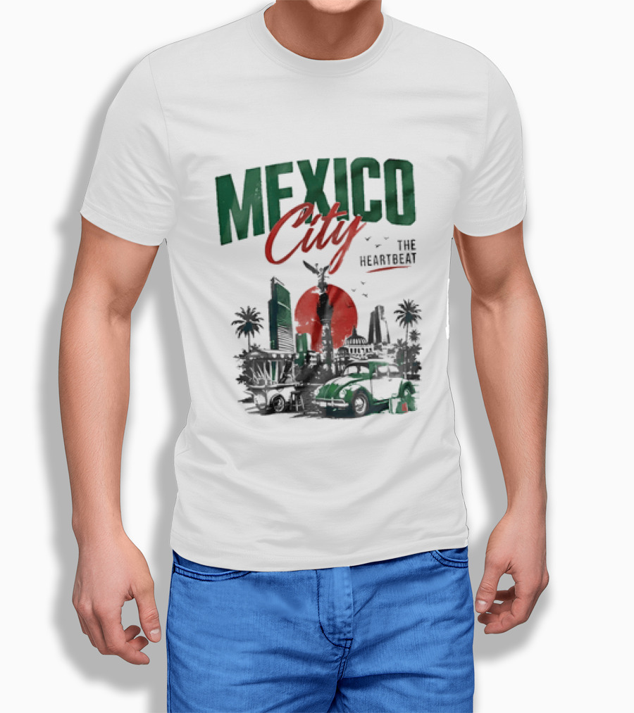 Mexico City Skyline Angel Of Independence Vibrant Heartbeat Landscape T-Shirt
