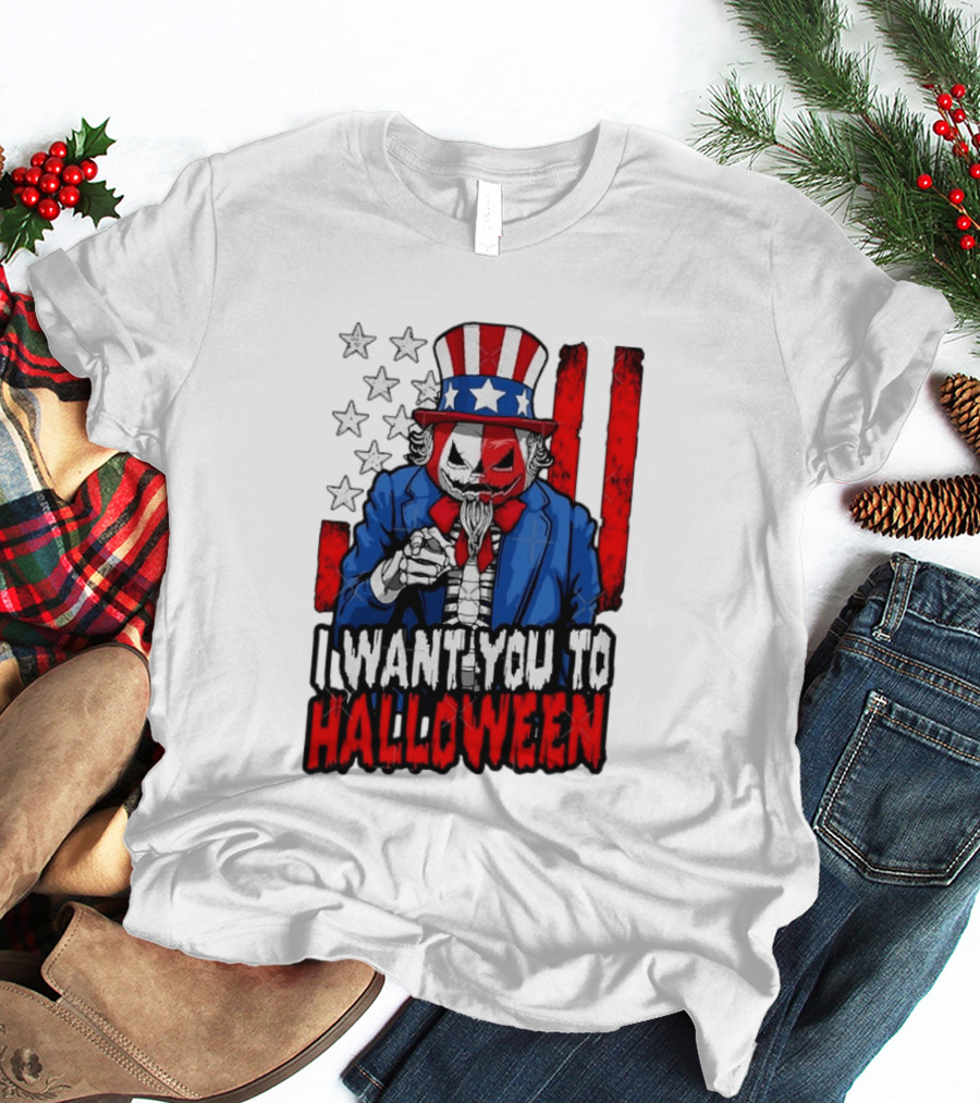 USA Patriotic Zombie Uncle Sam Pumpkin I Want You To Halloween T-Shirt