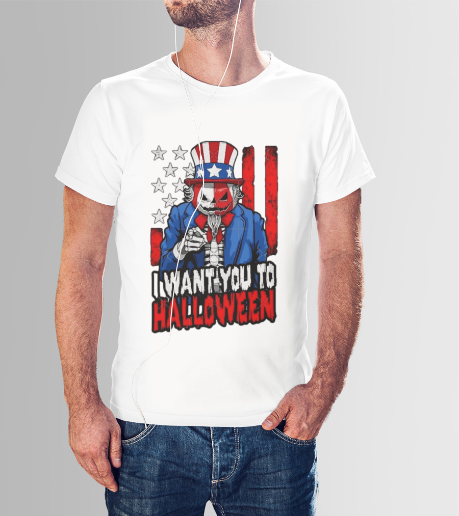 USA Patriotic Zombie Uncle Sam Pumpkin I Want You To Halloween T-Shirt