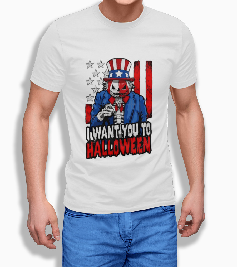 USA Patriotic Zombie Uncle Sam Pumpkin I Want You To Halloween T-Shirt