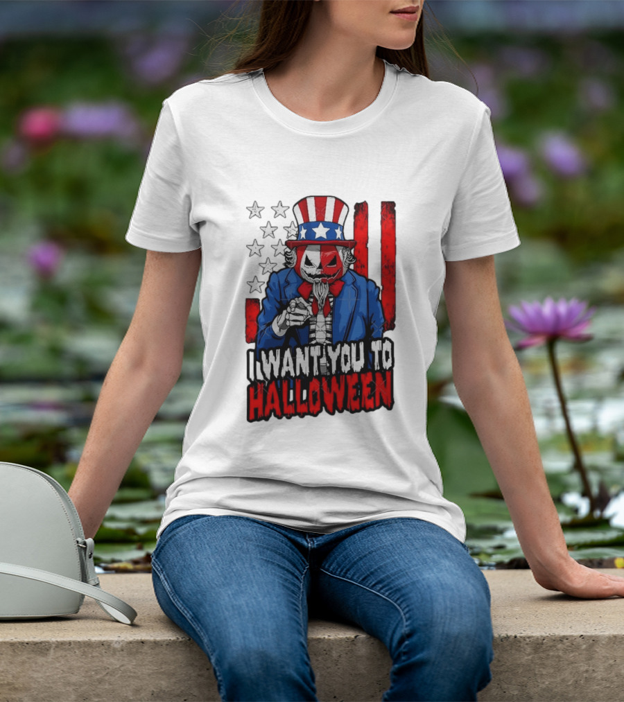 USA Patriotic Zombie Uncle Sam Pumpkin I Want You To Halloween T-Shirt