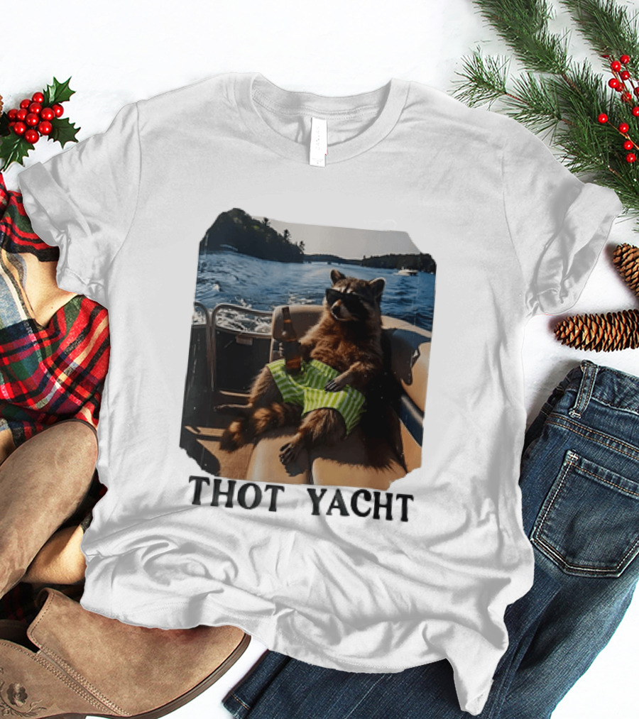 Raccoon Relaxing Thot Yacht Boat Adventure T-Shirt