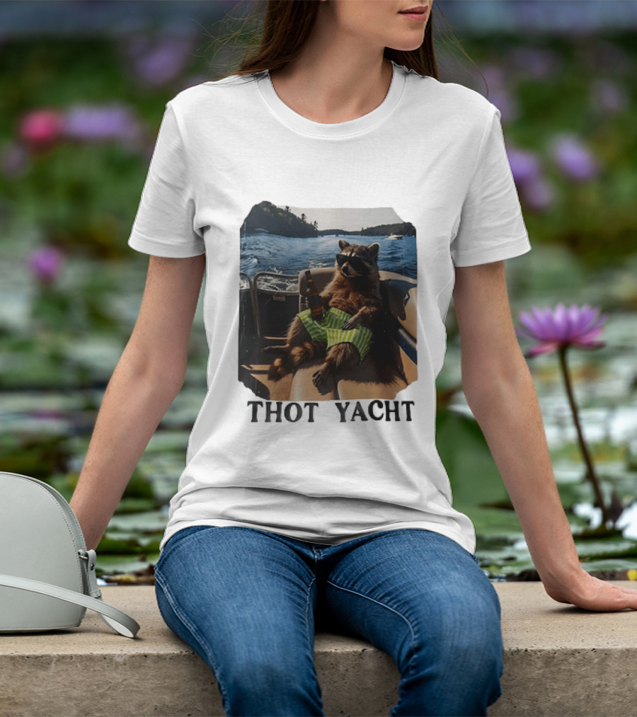 Raccoon Relaxing Thot Yacht Boat Adventure T-Shirt