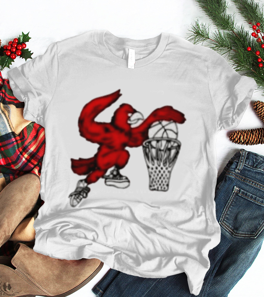 Red Cardinal Bird Dunking Basketball T-Shirt