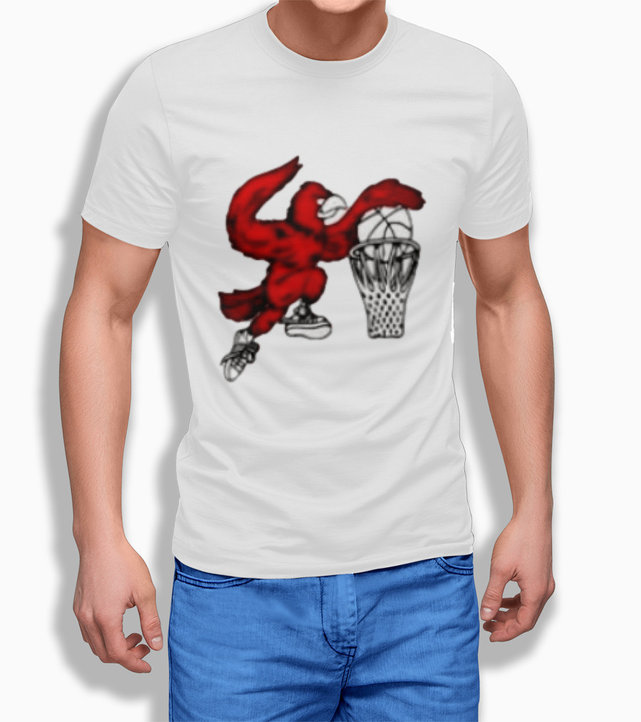 Red Cardinal Bird Dunking Basketball T-Shirt